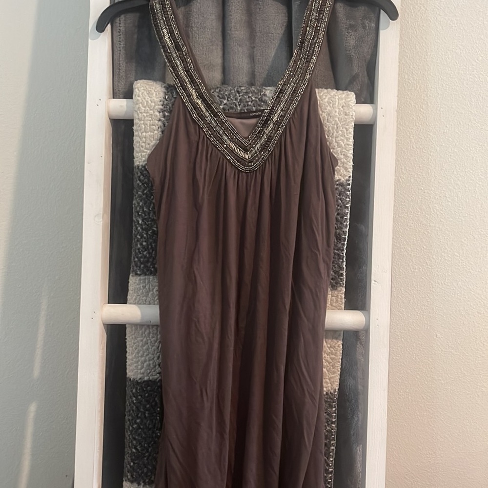 SOPRANO- brown beaded collar dress size S
